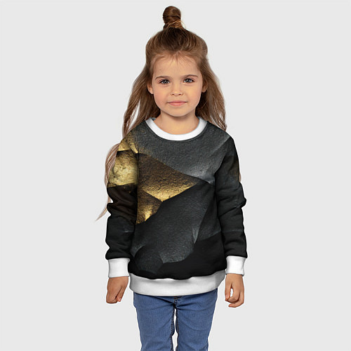 Детский свитшот Черная текстура с золотистым напылением / 3D-Белый – фото 4