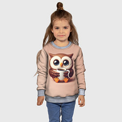 Свитшот детский Мультяшная сова держит кружку с кофе, цвет: 3D-меланж — фото 2