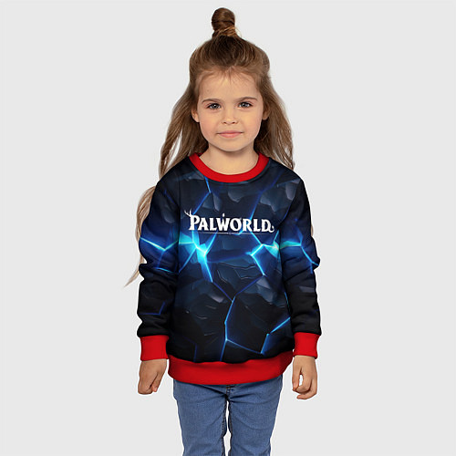 Детский свитшот Palworld logo blue ice / 3D-Красный – фото 4