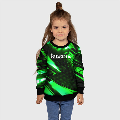 Детский свитшот Palworld logo green neon / 3D-Черный – фото 4