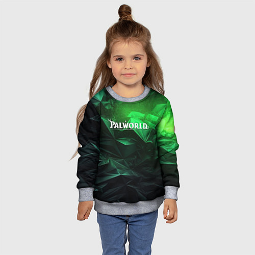 Детский свитшот Palworld logo green abstract / 3D-Меланж – фото 4