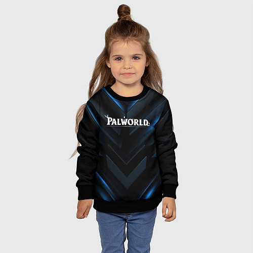 Детский свитшот Palworld logo blue neon abstract black / 3D-Черный – фото 4