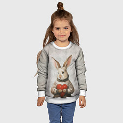 Свитшот детский Влюблённый кролик в свитере с сердцем, цвет: 3D-белый — фото 2