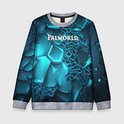 Детский свитшот Palworld логотип на ярких синих неоновых плитах