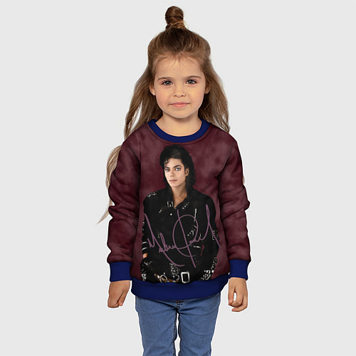 Детский свитшот Michael Jackson на бордовом фоне / 3D-Синий – фото 4