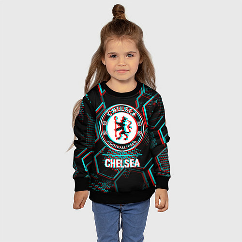 Детский свитшот Chelsea FC в стиле glitch на темном фоне / 3D-Черный – фото 4