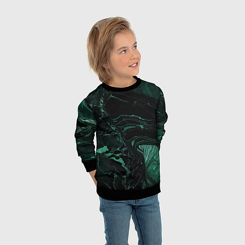 Детский свитшот Черно-зеленый мрамор / 3D-Черный – фото 3