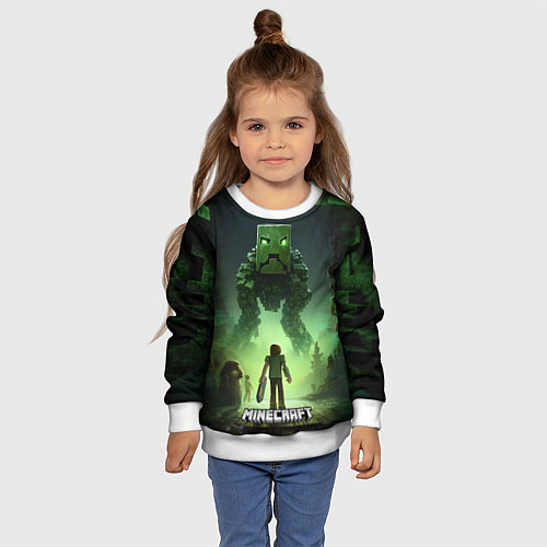Детский свитшот Minecraft зеленый монстр с яркими глазами / 3D-Белый – фото 4