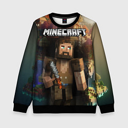 Свитшот детский Minecraft персонаж с бородой у горы, цвет: 3D-черный