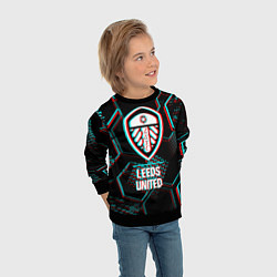 Свитшот детский Leeds United FC в стиле glitch на темном фоне, цвет: 3D-черный — фото 2