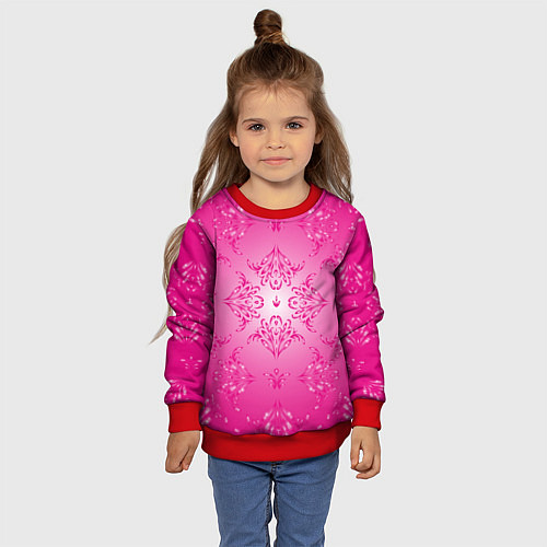 Детский свитшот Узоры на розовом фоне / 3D-Красный – фото 4