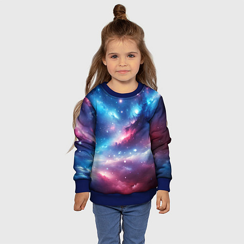 Детский свитшот Розово-голубой космический пейзаж / 3D-Синий – фото 4