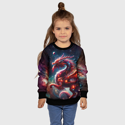 Детский свитшот Красный космический дракон / 3D-Черный – фото 4