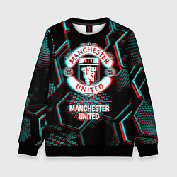 Детский свитшот Manchester United FC в стиле glitch на темном фоне