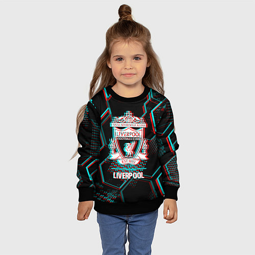 Детский свитшот Liverpool FC в стиле glitch на темном фоне / 3D-Черный – фото 4
