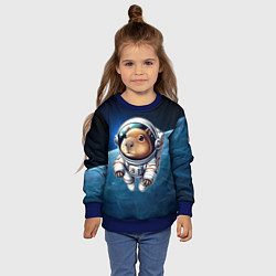 Свитшот детский Кроха капибара в космическом скафандре, цвет: 3D-синий — фото 2