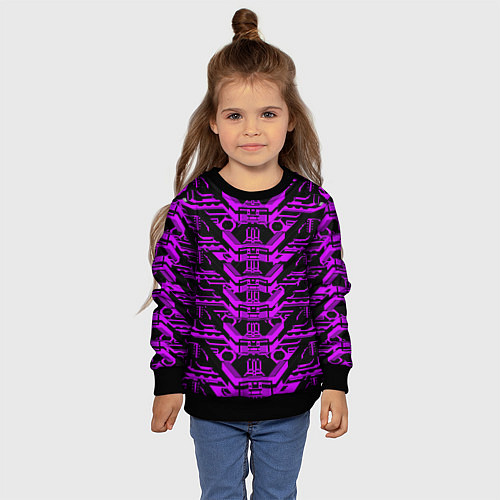 Детский свитшот Розовая техно-броня на чёрном фоне / 3D-Черный – фото 4