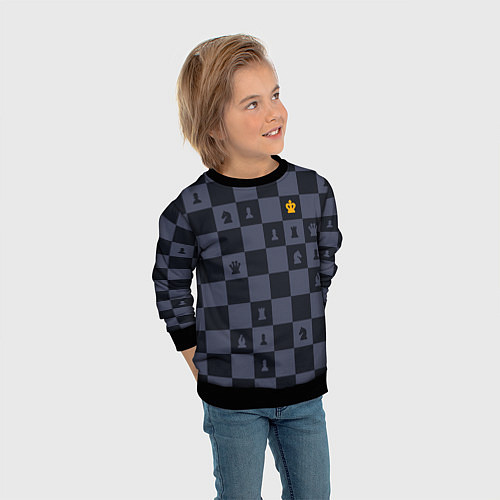 Детский свитшот Синяя шахматная доска / 3D-Черный – фото 3