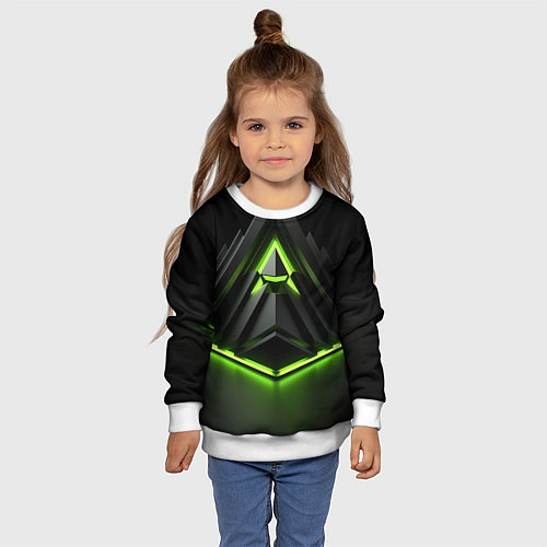 Детский свитшот Green black nvidia style / 3D-Белый – фото 4