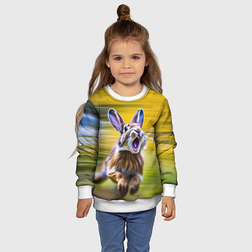 Детский свитшот Крик бегущего зайца / 3D-Белый – фото 4