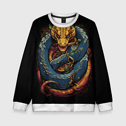 Свитшот детский Желто-синий дракон муай-тай, цвет: 3D-белый