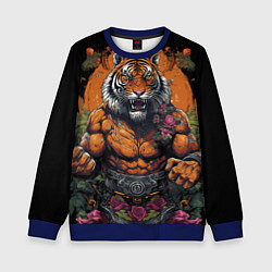 Свитшот детский Муай-Тай тигр в стойке боевые искусства, цвет: 3D-синий