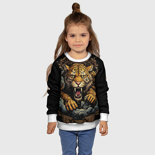 Детский свитшот Тигр в стойке тайский бокс / 3D-Белый – фото 4