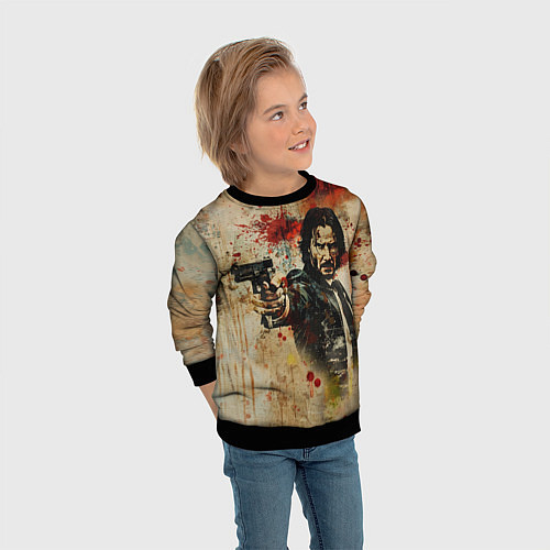 Детский свитшот Джон Уик с пистолетом в стиле гранж / 3D-Черный – фото 3