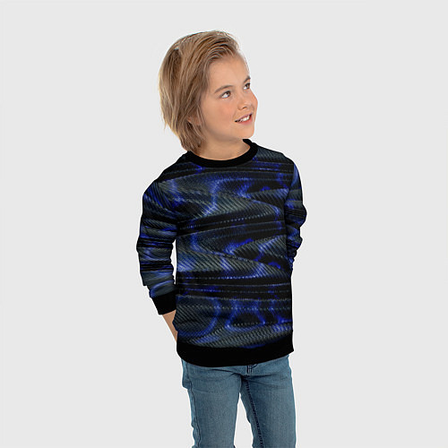 Детский свитшот Темно синие карбоновые волны / 3D-Черный – фото 3