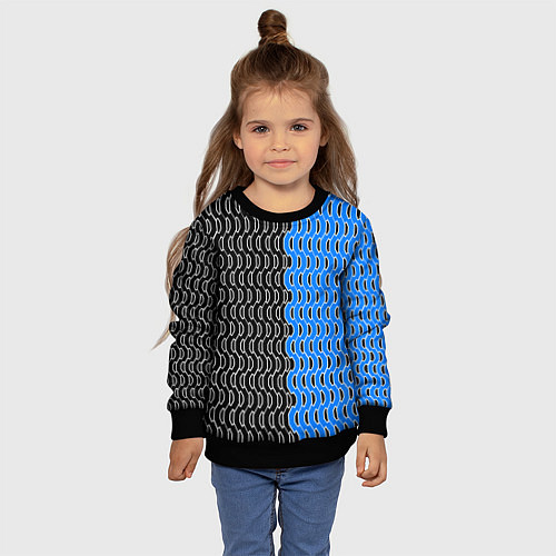 Детский свитшот Чёрно-синий паттерн с белой обводкой / 3D-Черный – фото 4