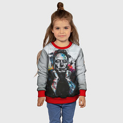 Свитшот детский Илон Маск граффити портрет на серой стене, цвет: 3D-красный — фото 2