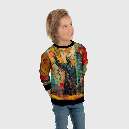 Детский свитшот Абстрактное граффити человека в черном костюме / 3D-Черный – фото 3