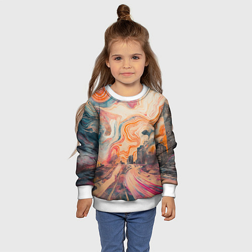 Детский свитшот Абстрактный город и разноцветные краски / 3D-Белый – фото 4