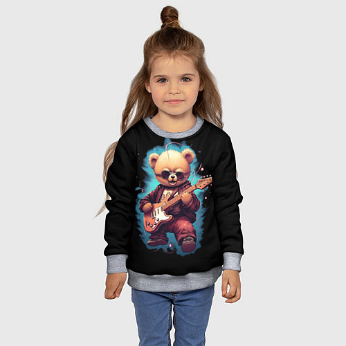 Детский свитшот Плюшевый медведь музыкант с гитарой / 3D-Меланж – фото 4