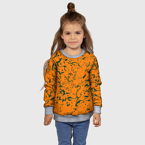 Детский свитшот Оранжевый с брызгами зеленой краски / 3D-Меланж – фото 4