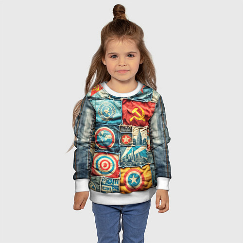 Детский свитшот Пэчворк джинсы в СССР / 3D-Белый – фото 4