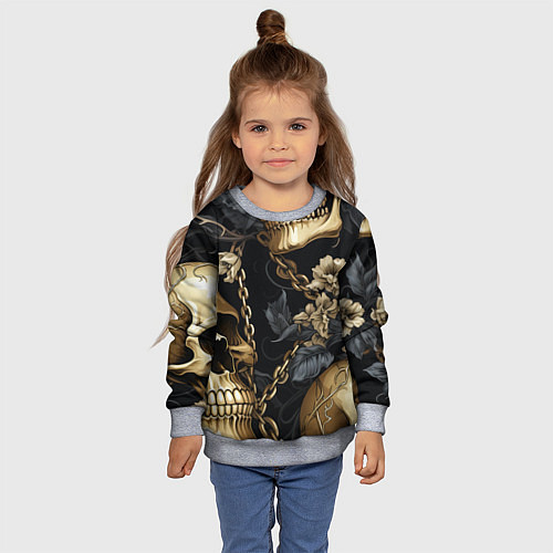 Детский свитшот Золотые черепа с цепями / 3D-Меланж – фото 4