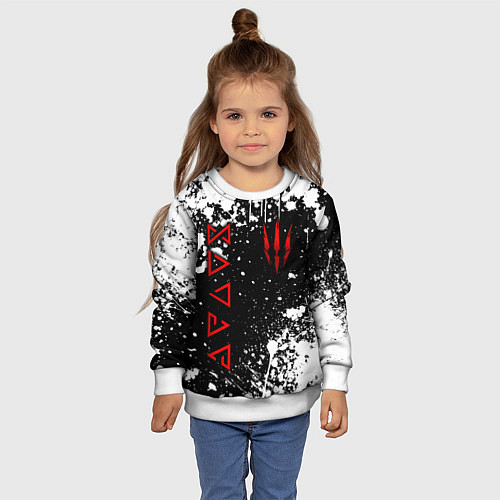 Детский свитшот Знаки из Ведьмака - белые брызги / 3D-Белый – фото 4