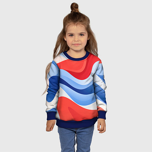 Детский свитшот Волнистые полосы красные белые синие / 3D-Синий – фото 4