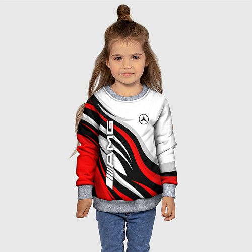 Детский свитшот Mercedes benz AMG - белый с красным / 3D-Меланж – фото 4