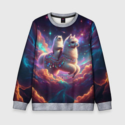 Свитшот детский Космос и кот едет верхом на альпаке, цвет: 3D-меланж