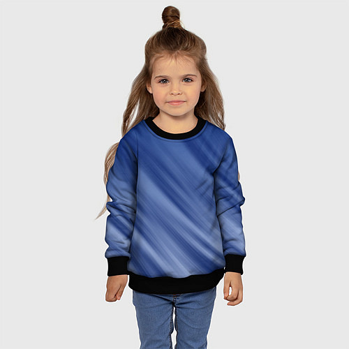 Детский свитшот Белые полосы на синем фоне / 3D-Черный – фото 4