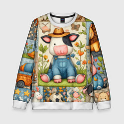 Детский свитшот Прикольный телёнок и его друзья - пэчворк