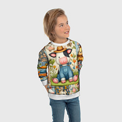 Свитшот детский Прикольный телёнок и его друзья - пэчворк, цвет: 3D-белый — фото 2