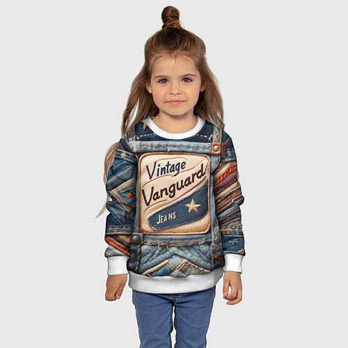 Детский свитшот Vintage vanguard jeans - patchwork / 3D-Белый – фото 4