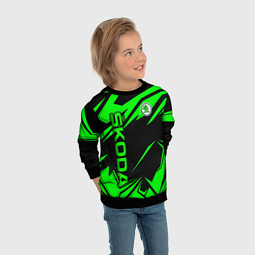 Детский свитшот Skoda - green uniform / 3D-Черный – фото 3