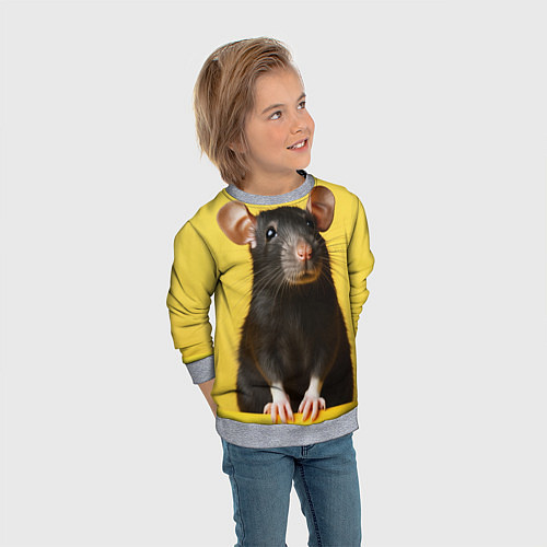 Детский свитшот Крыса черная / 3D-Меланж – фото 3
