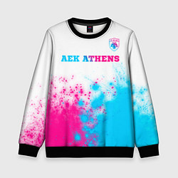 Свитшот детский AEK Athens neon gradient style посередине, цвет: 3D-черный