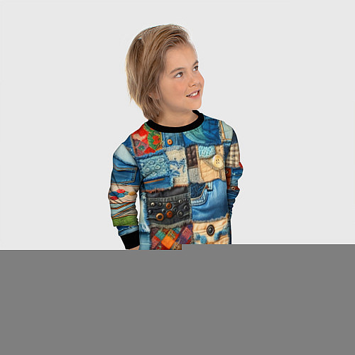 Детский свитшот Vanguard denim patchwork - ai art / 3D-Черный – фото 3