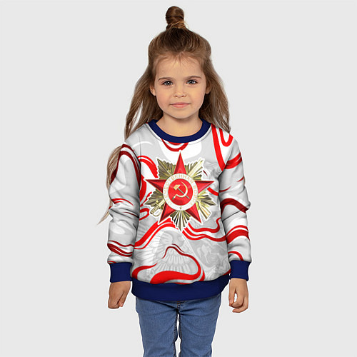 Детский свитшот Великая отечественная - красные нити / 3D-Синий – фото 4